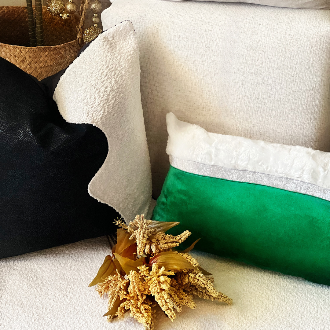 white and green Christmas pillow