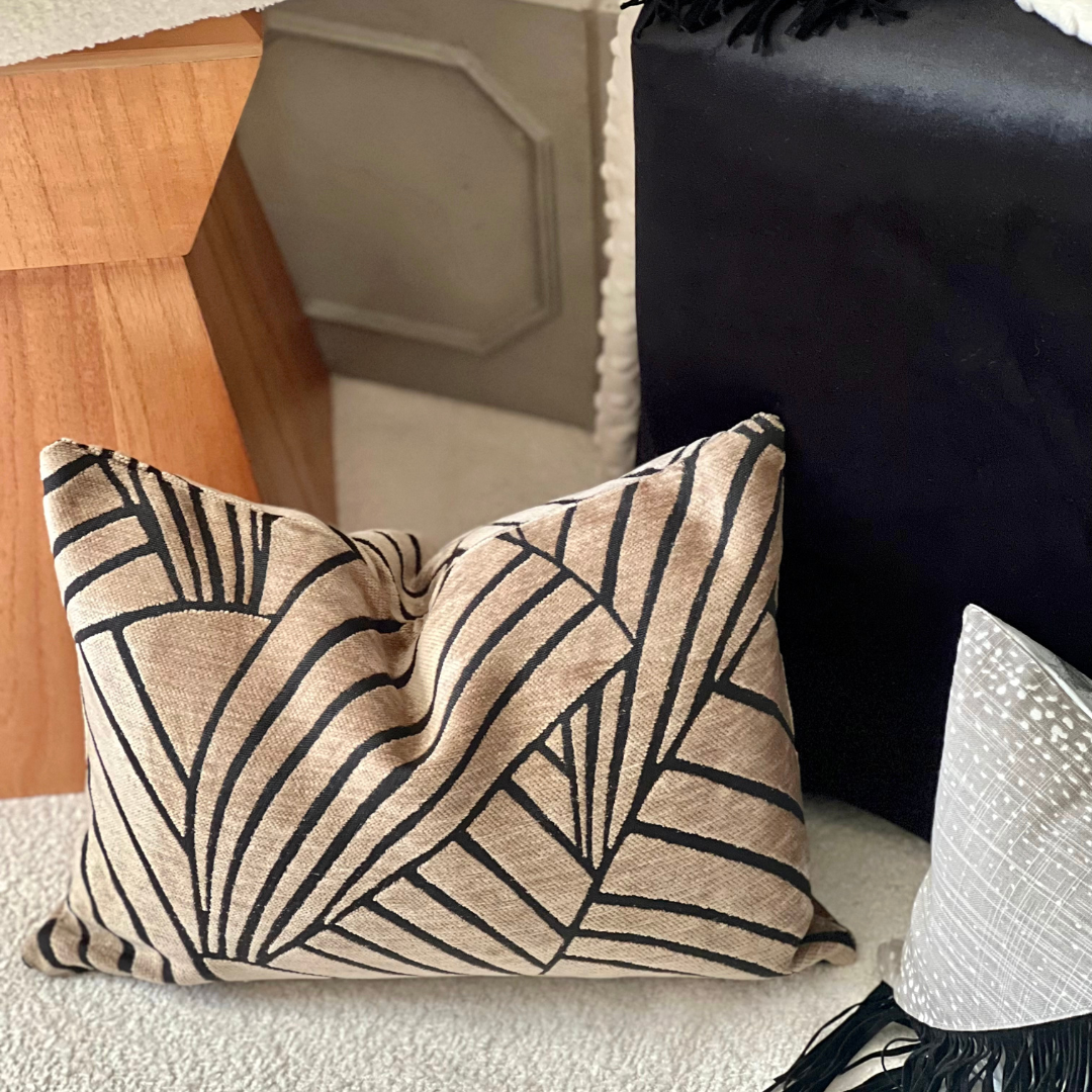 Tan and black Art Deco pillow