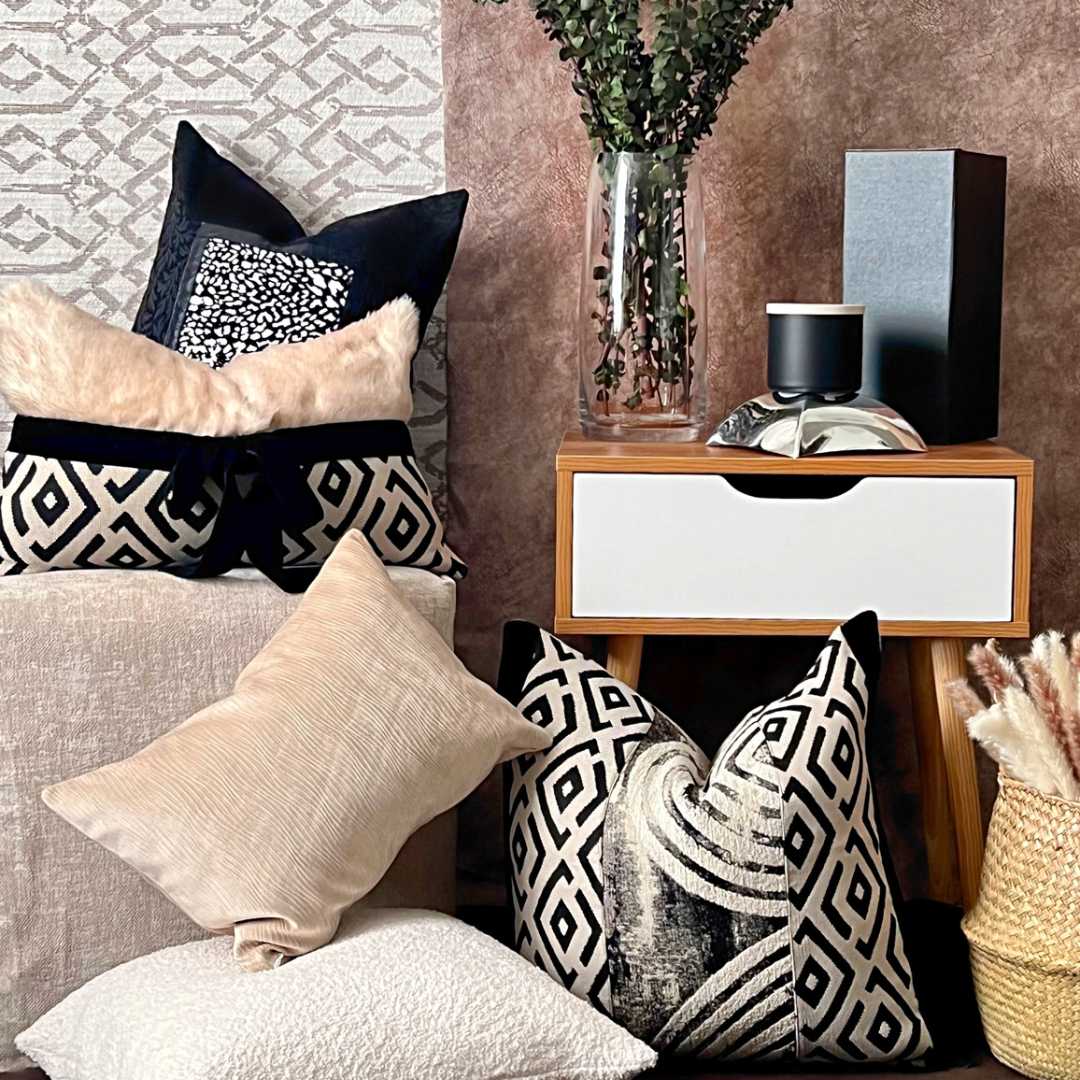 black and white print pillow