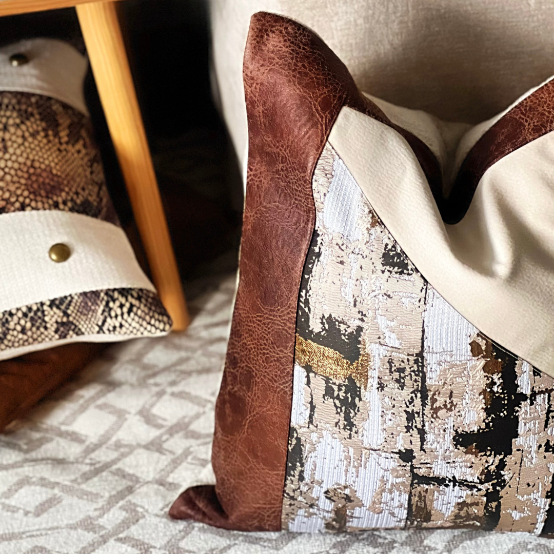 Brown metallic decorative pillow