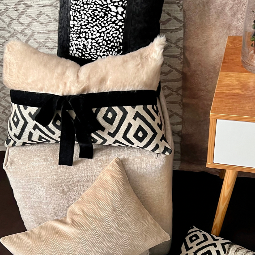plush black faux fur pillow