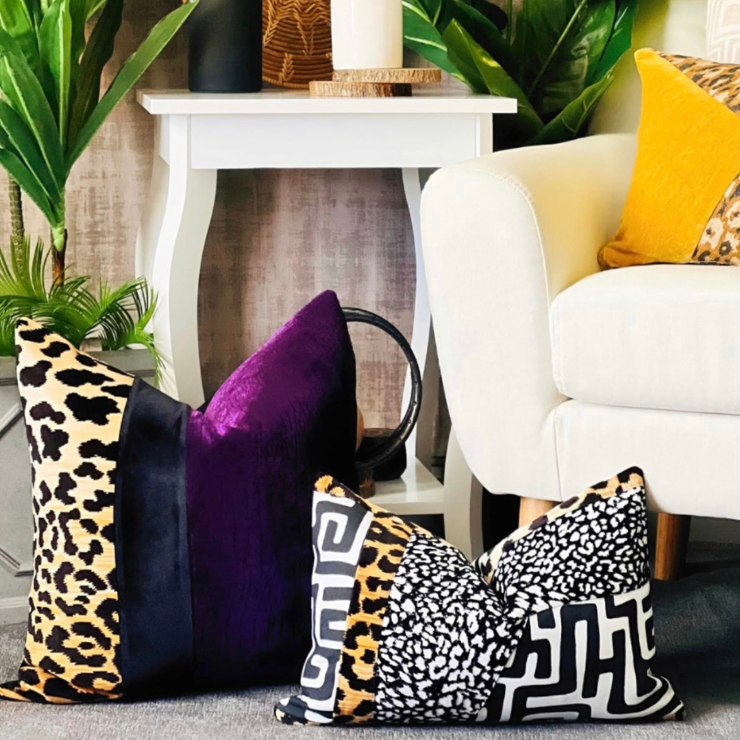 purple pillow with animal print