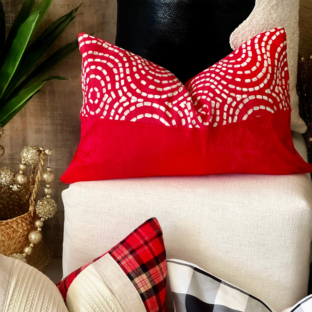 red and white Christmas pillow