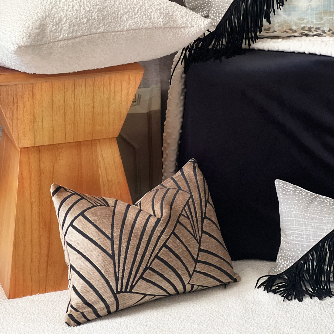 Tan and black Art Deco pillow
