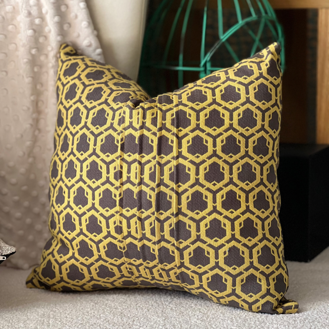 Yellow and Gray Honeycomb pillow