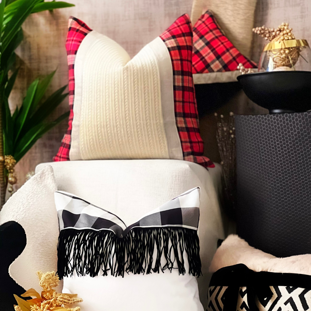 Tartan knit decorative pillow