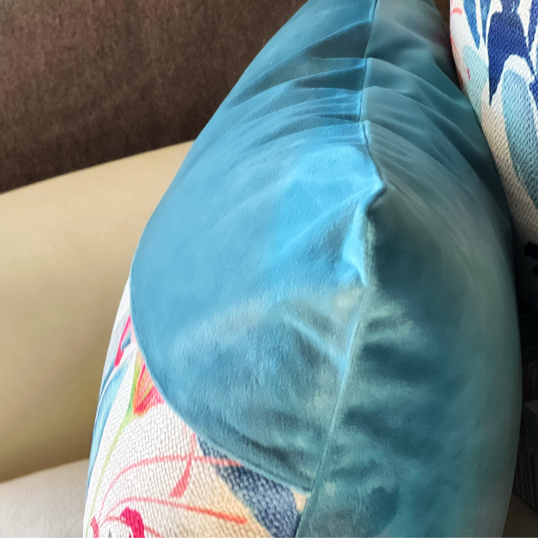 blue tropical floral pillow