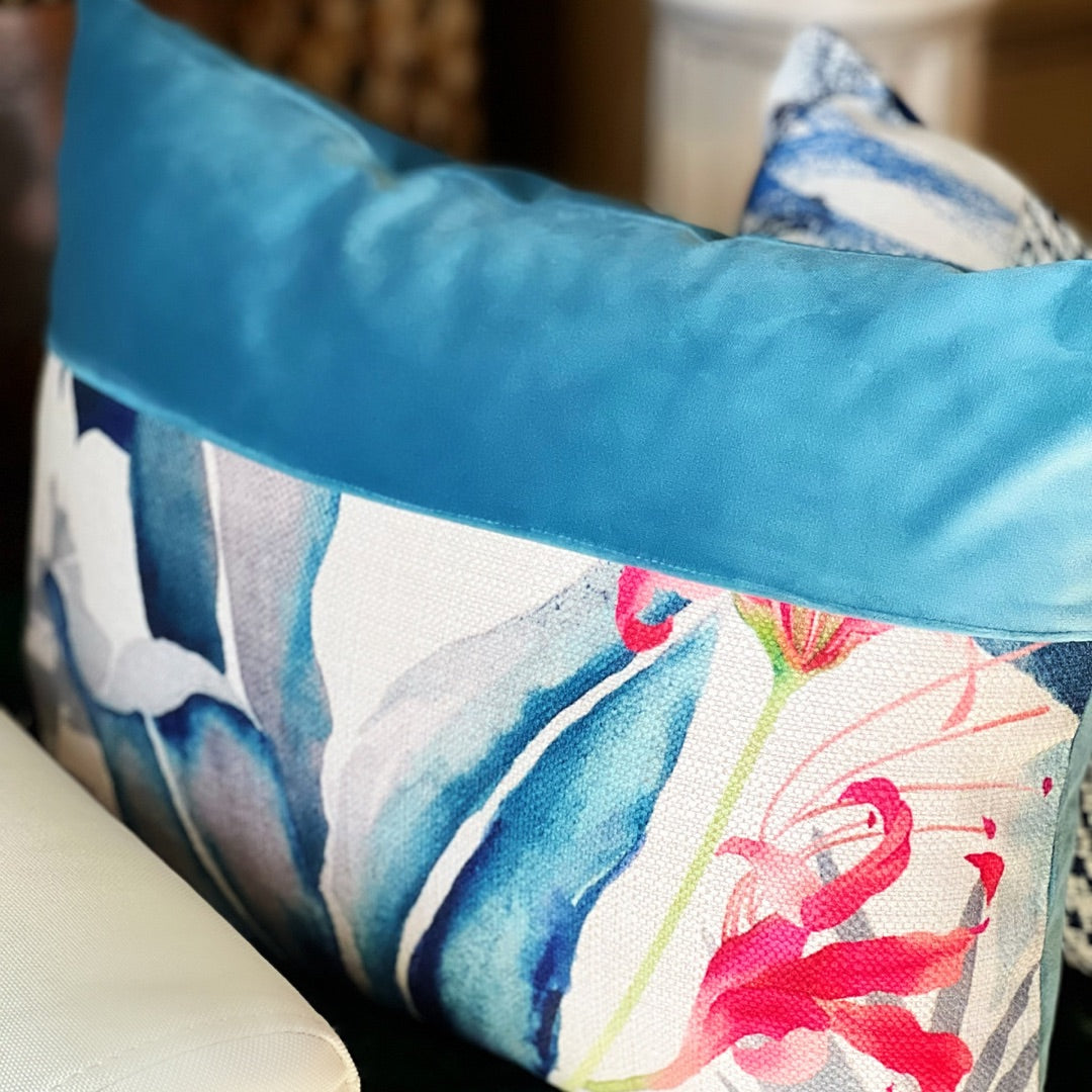 Blue tropical pillow