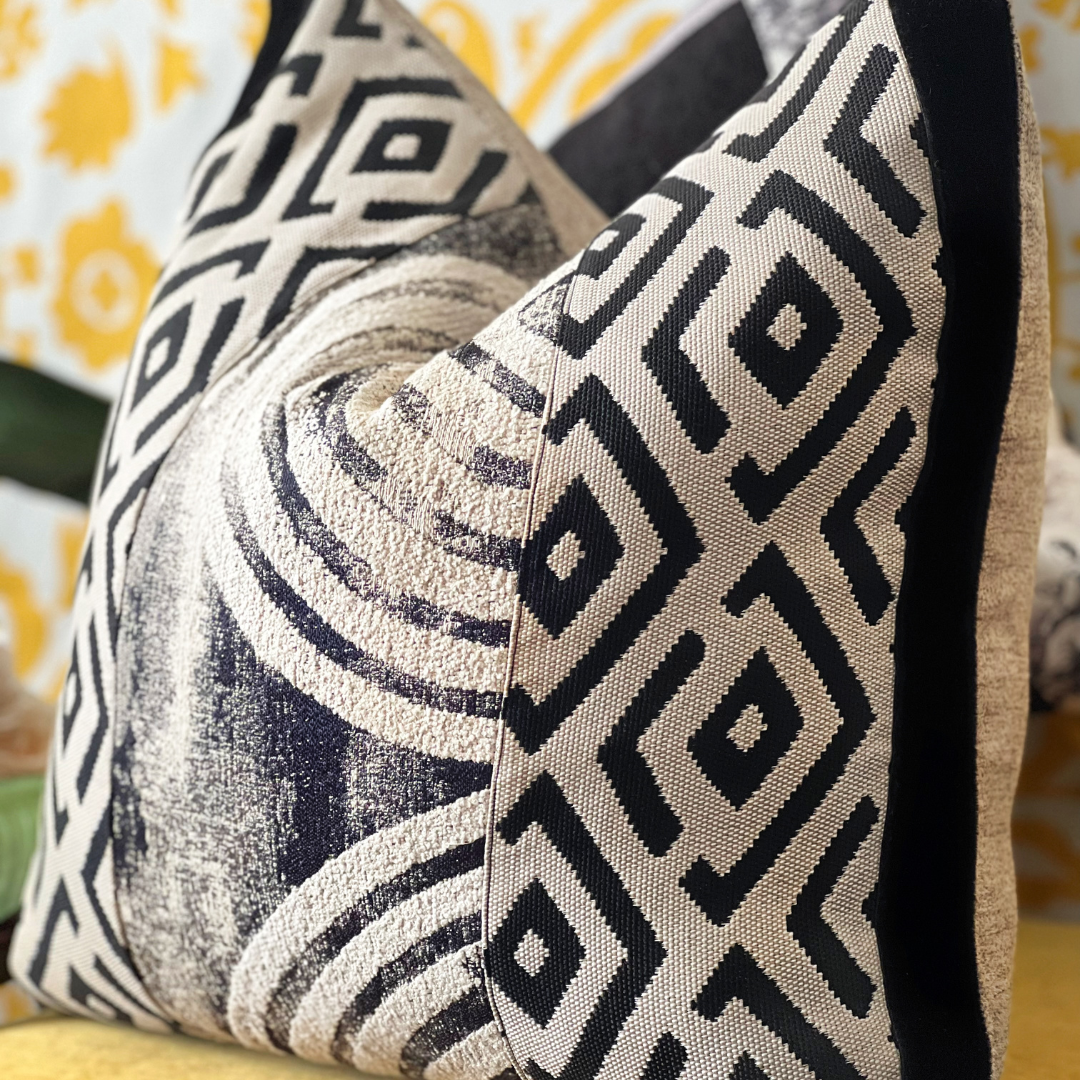black and white abstract print pillow