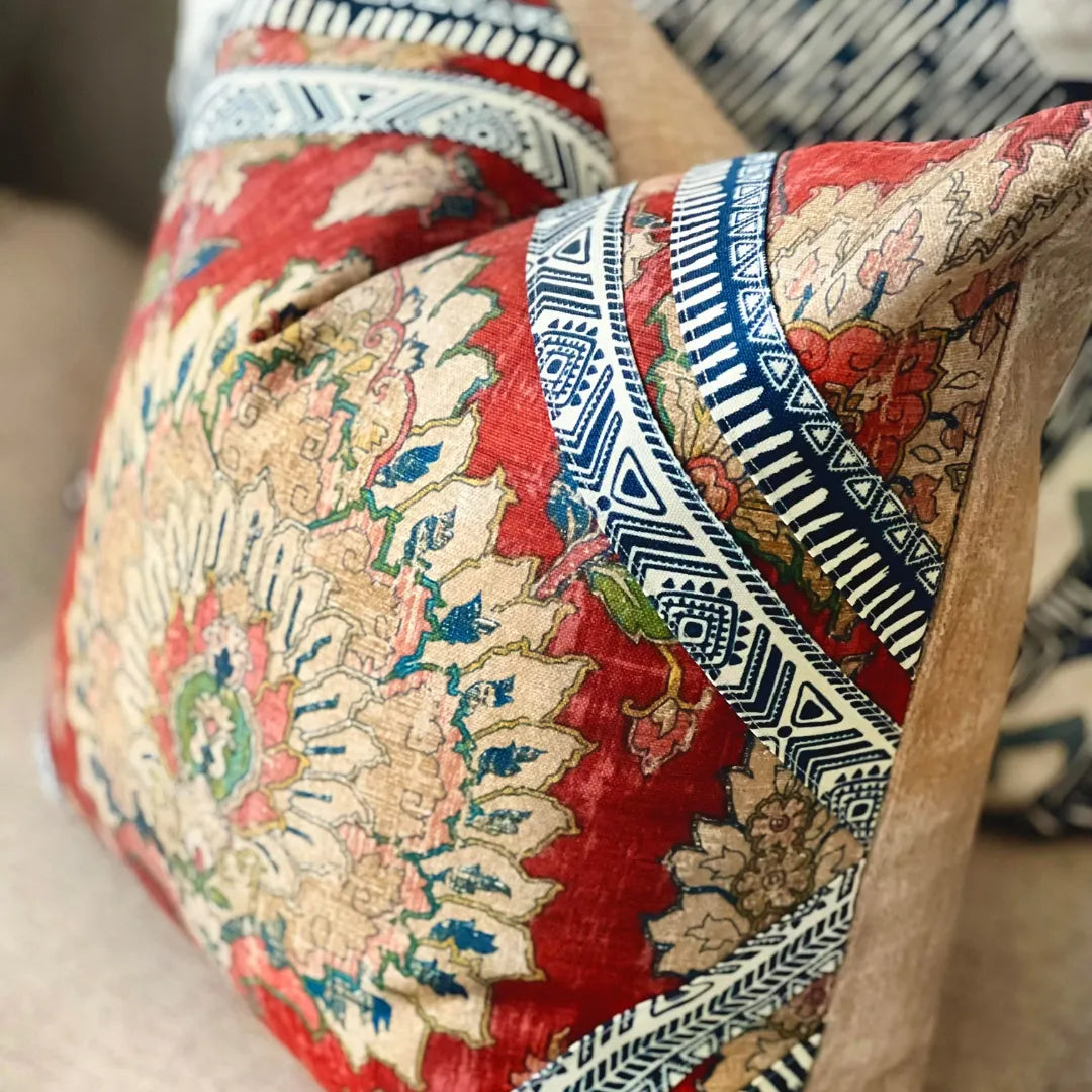 Red Bohemian pillow cover