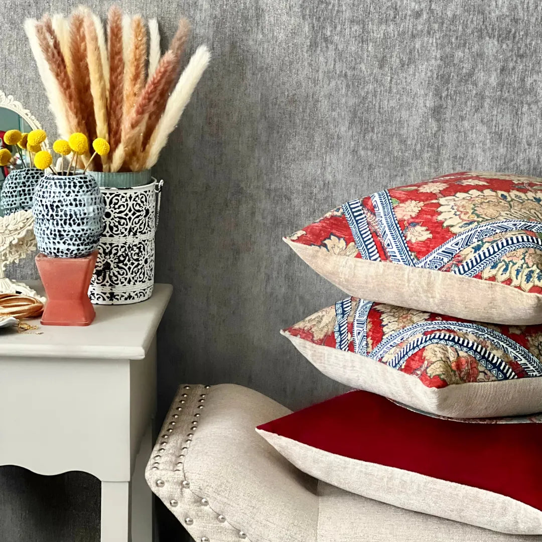 Red Bohemian pillow cover