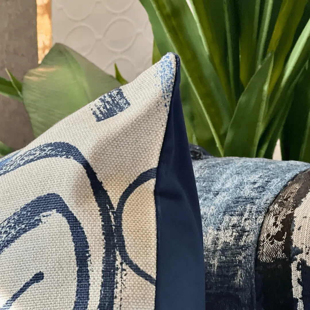 blue and white art deco pillow