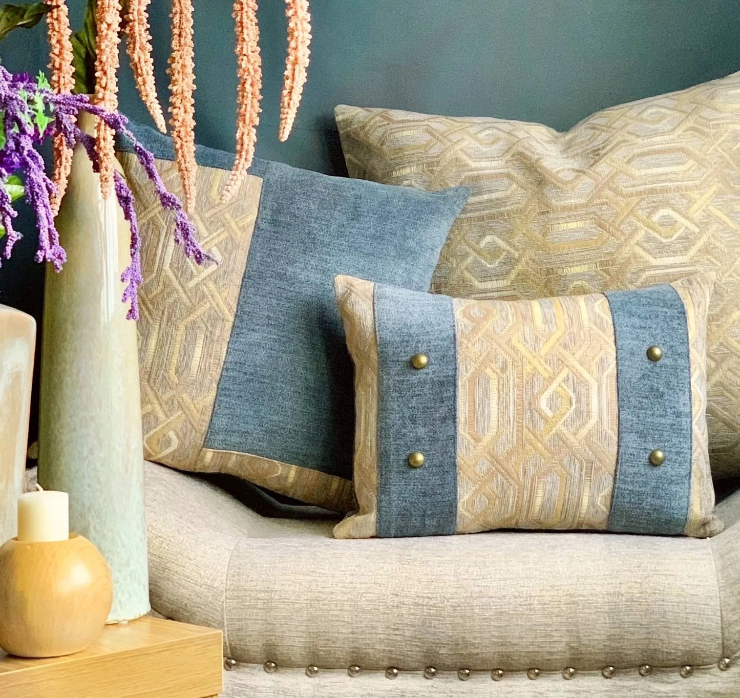 gray and tan pillow