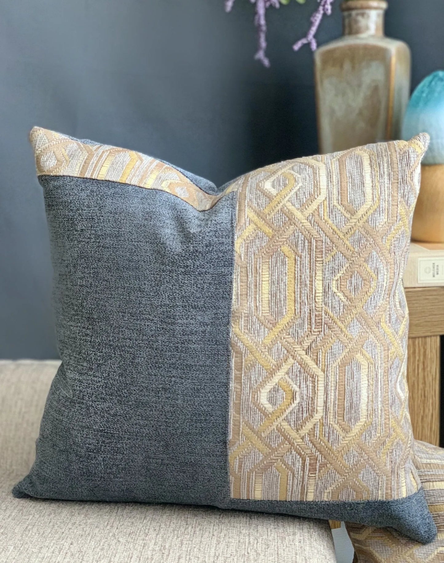 gray and tan pillow