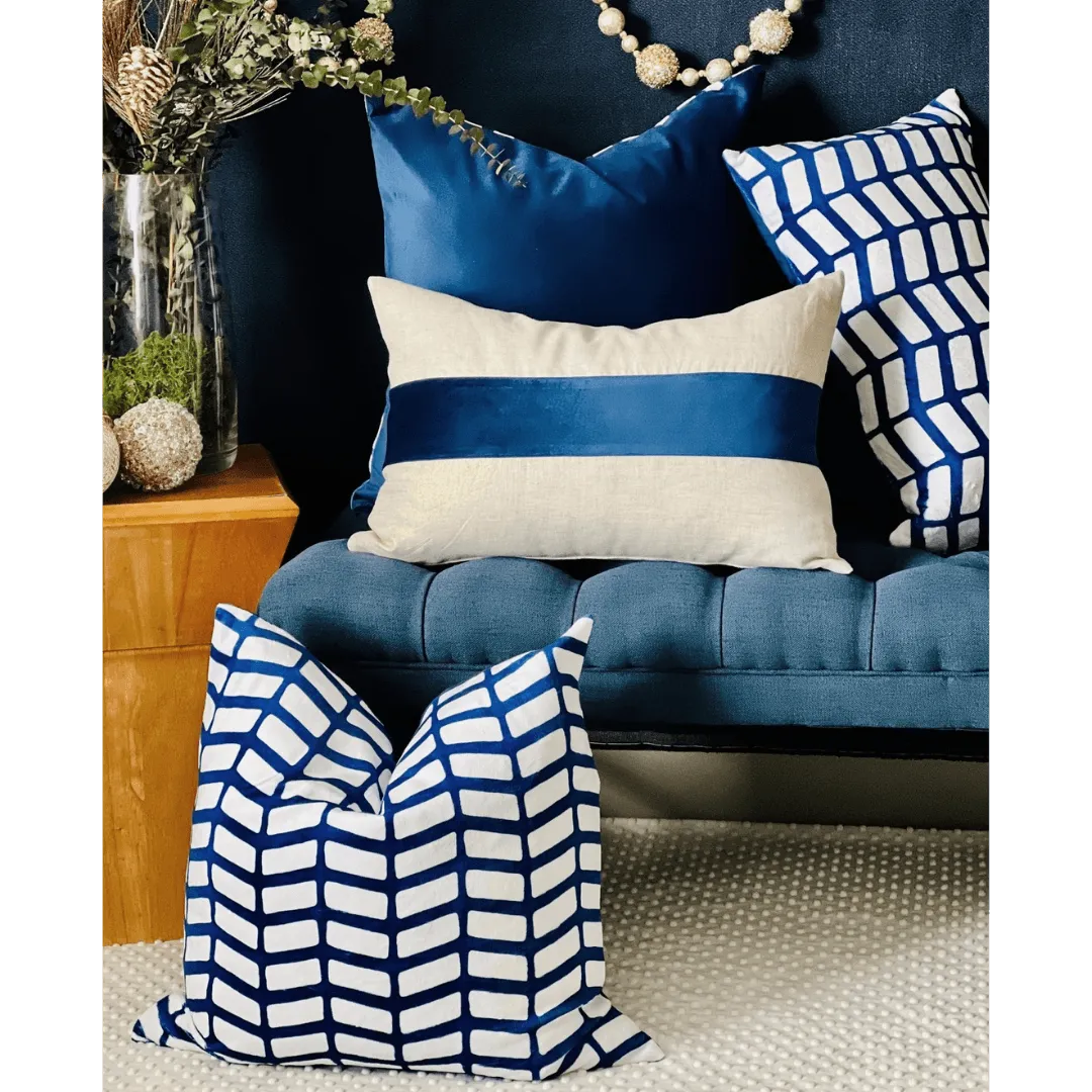 blue and white Christmas pillow