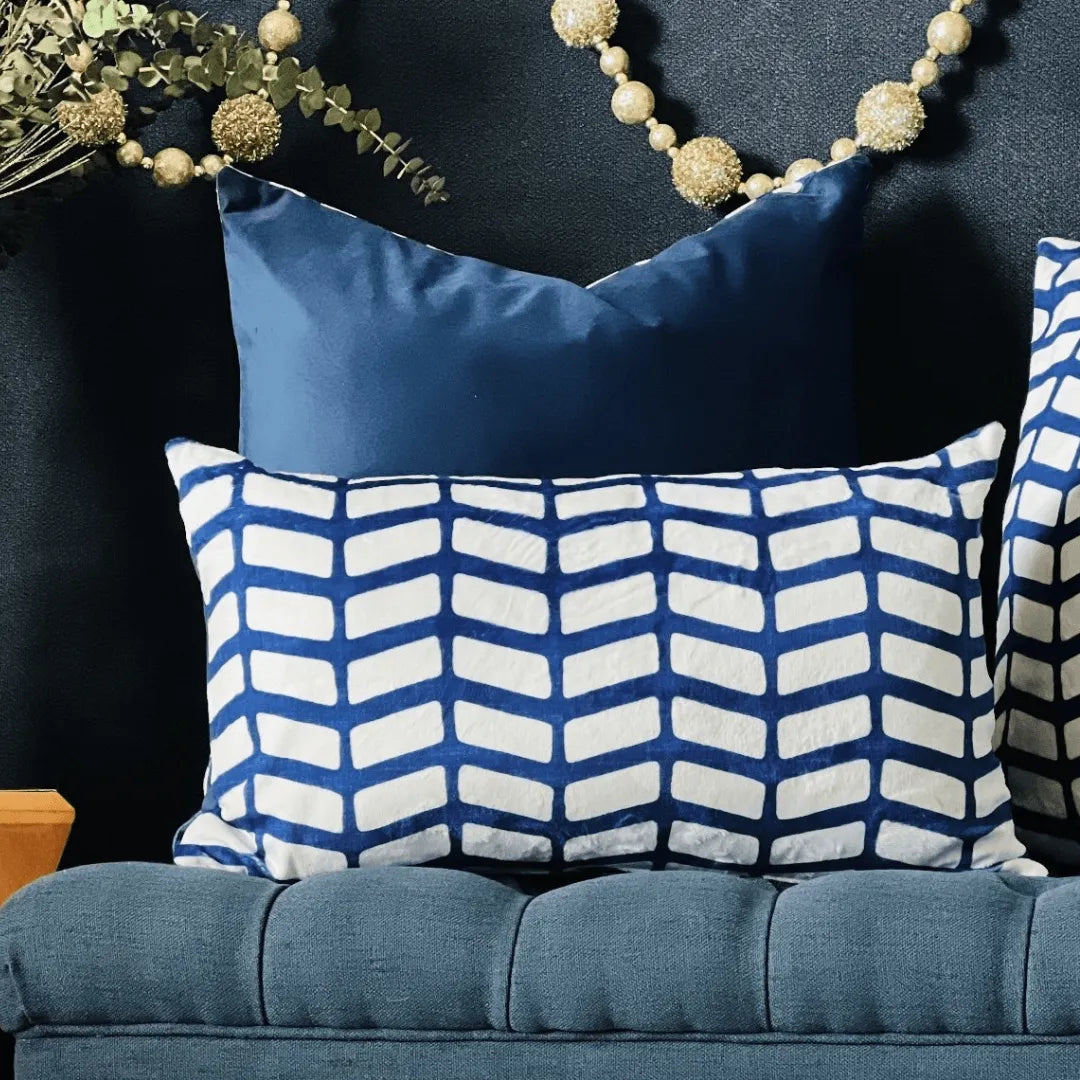 Blue and white Christmas pillow