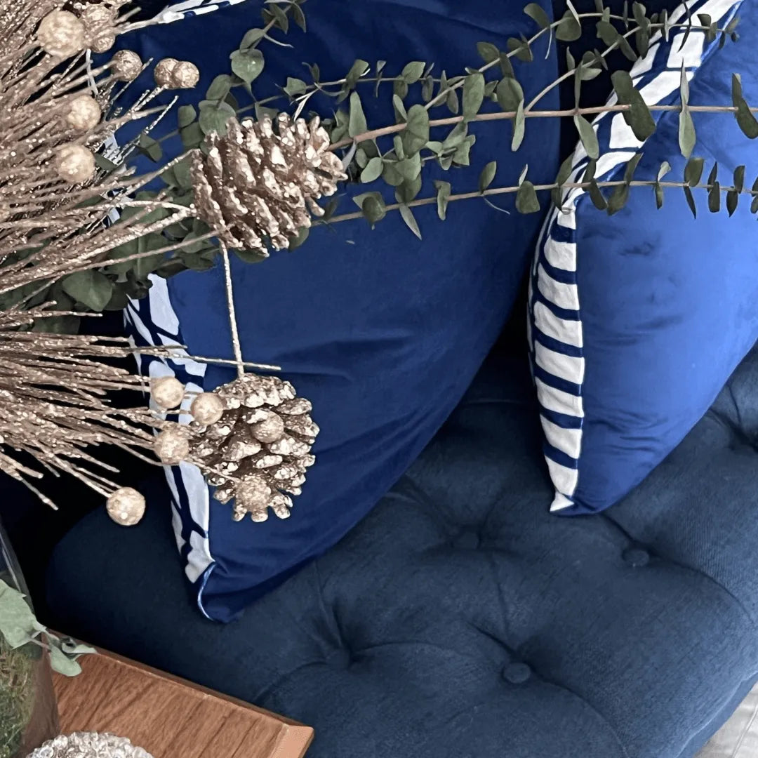Blue and white Christmas pillow