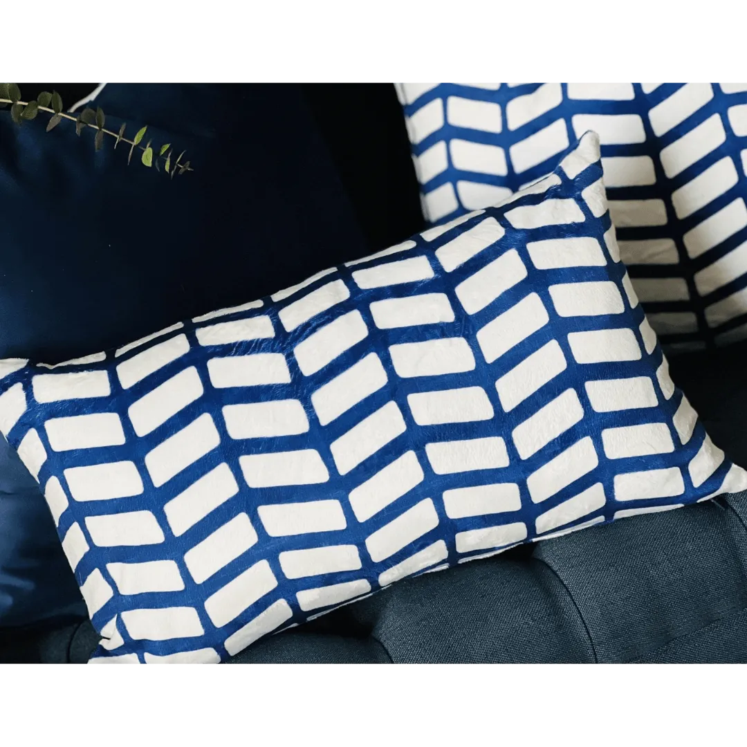 Blue and white Christmas pillow