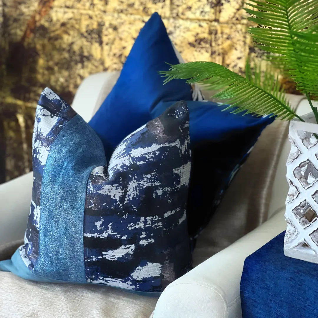 Metallic blue decorative pillow