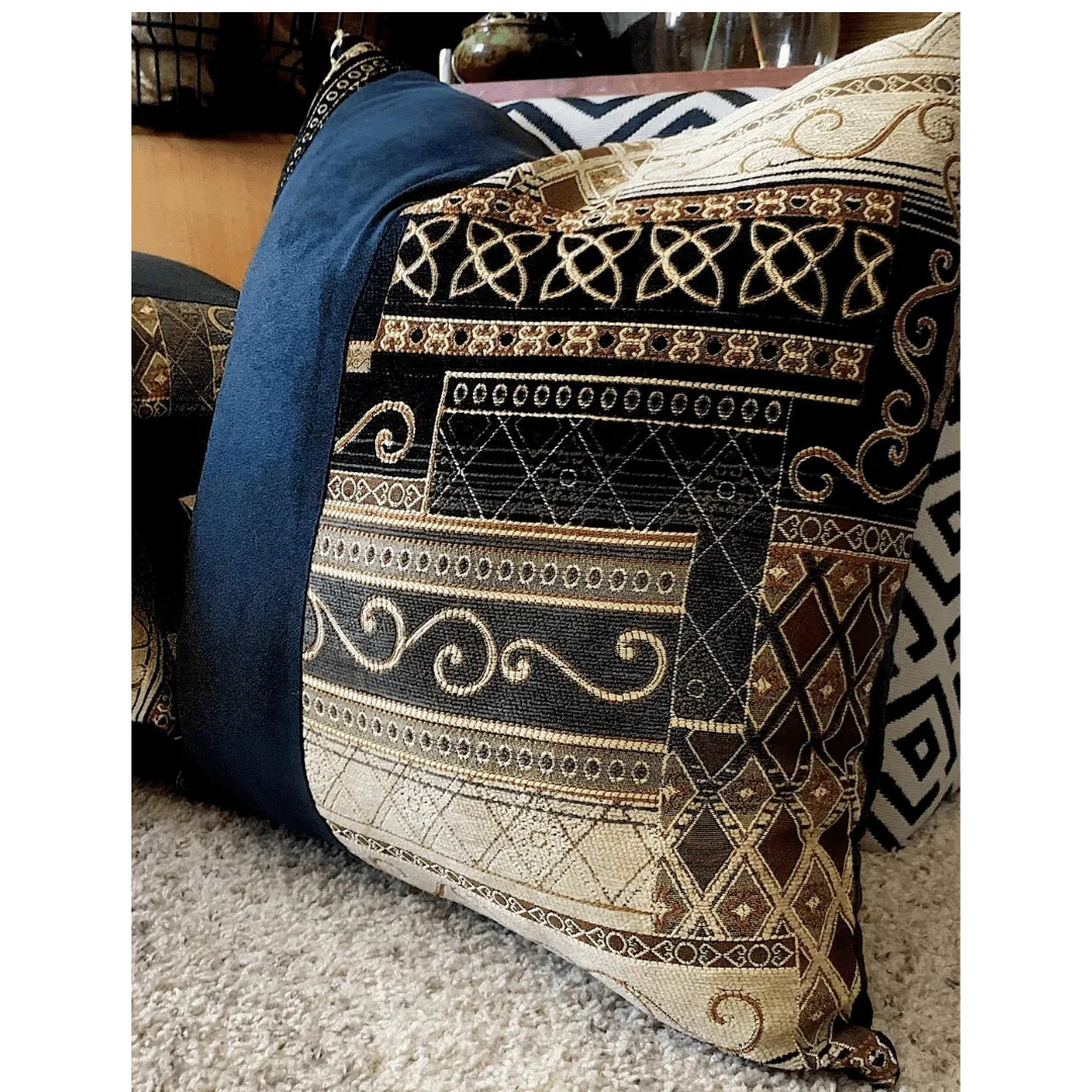 black and gold pillow by EmbellyshHome
