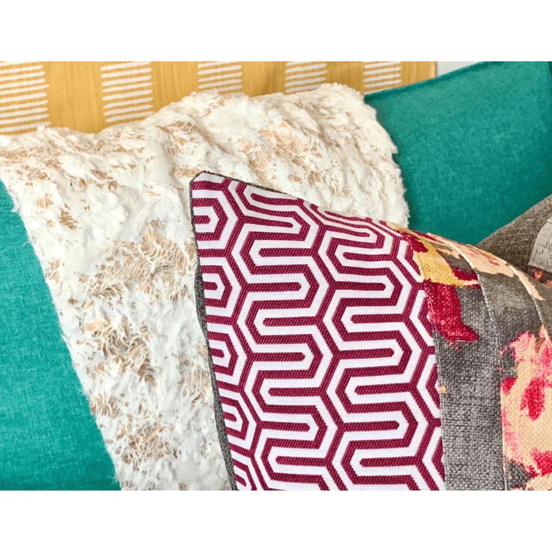 pink and gray floral decorative pillow