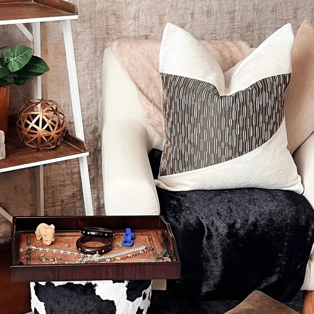 Beige and brown decorative pillow by EmbellyshHome
