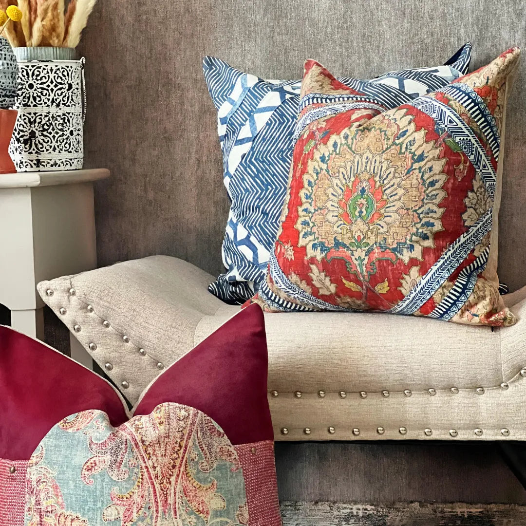 Red Bohemian pillow cover