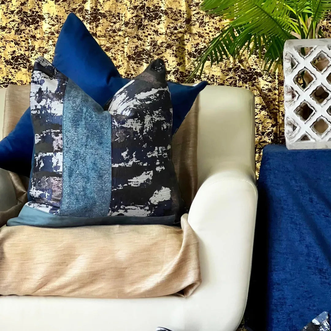 Metallic blue decorative pillow