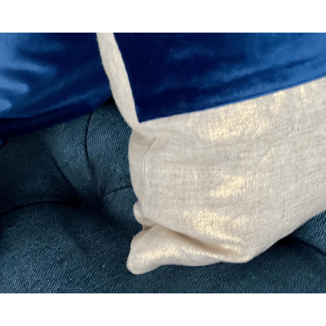 gold and blue Christmas pillow