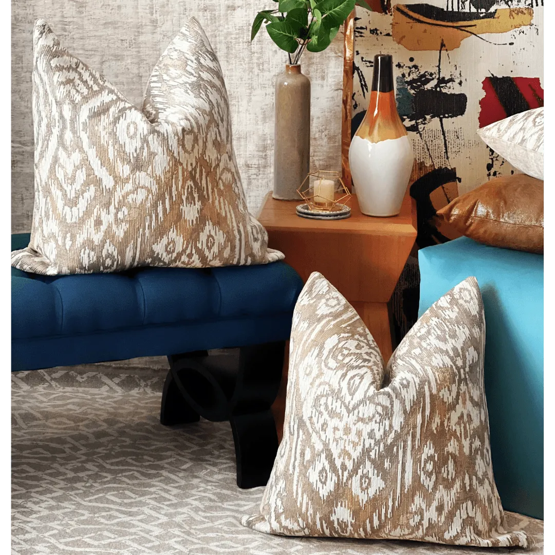 Neutral Ikat decorative pillow