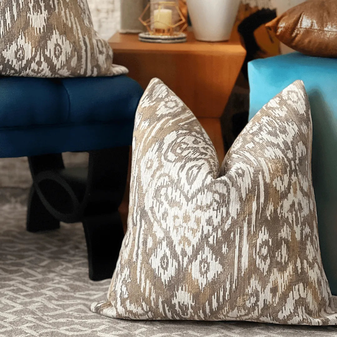 Neutral Ikat decorative pillow