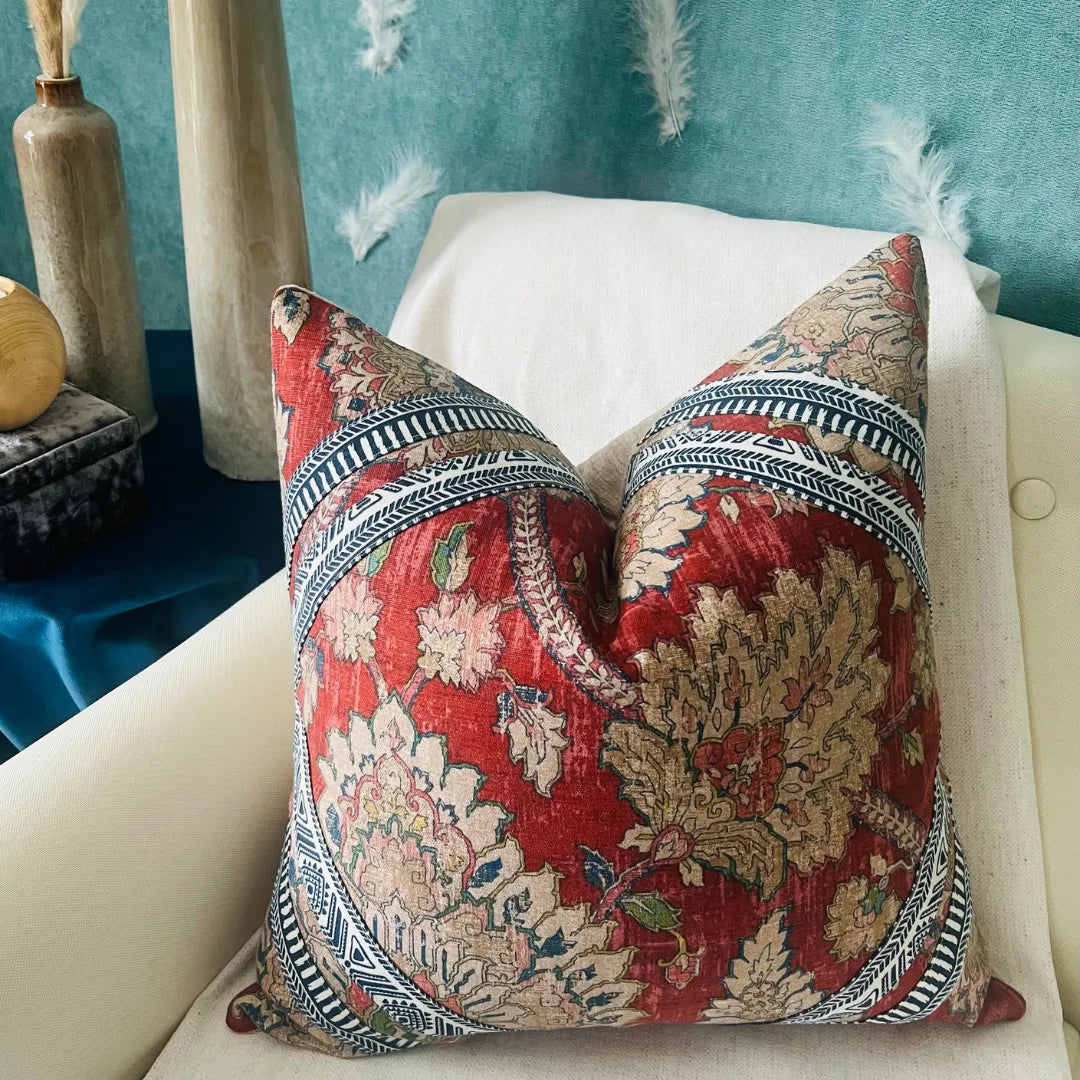 Red Bohemian pillow cover