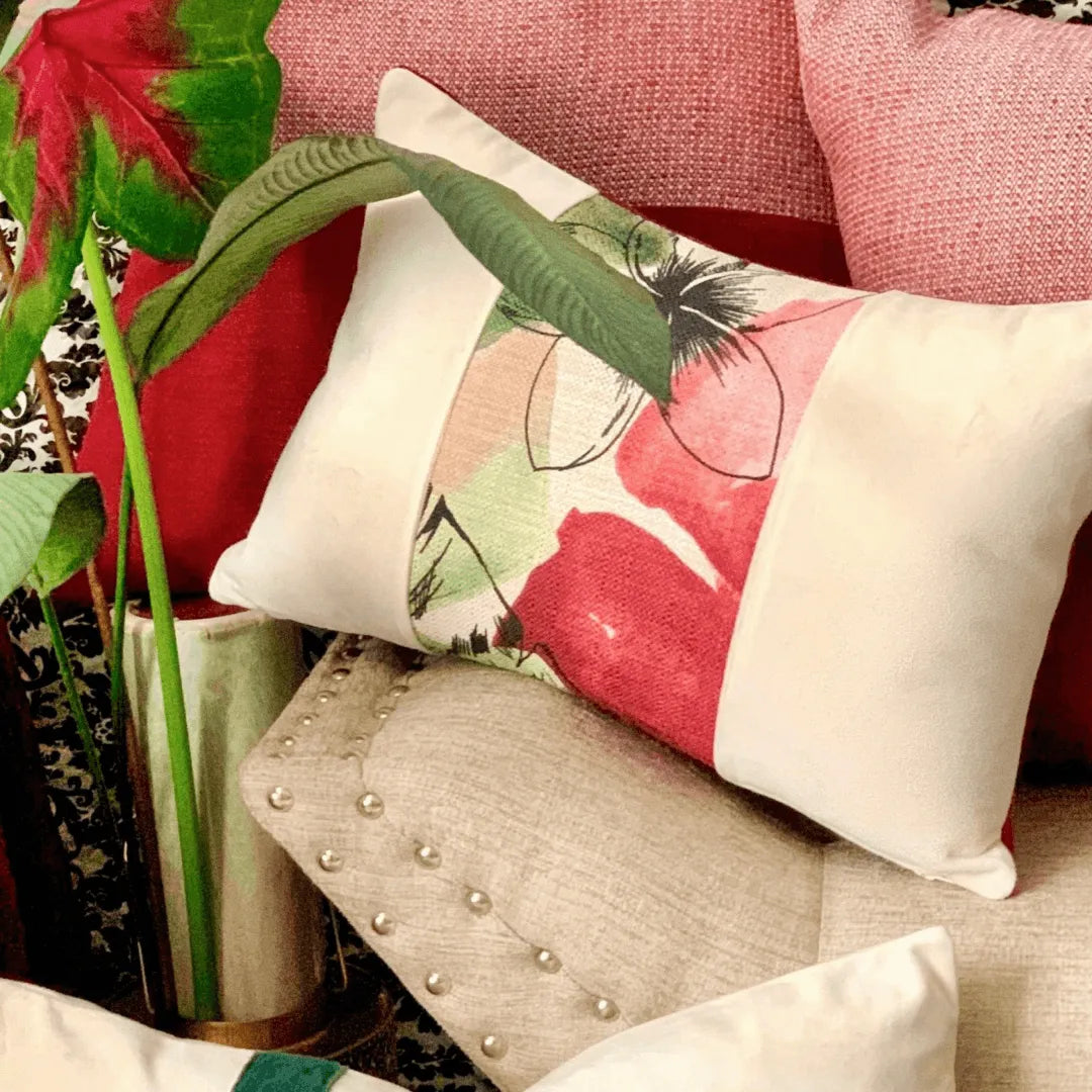 red floral throw pillow