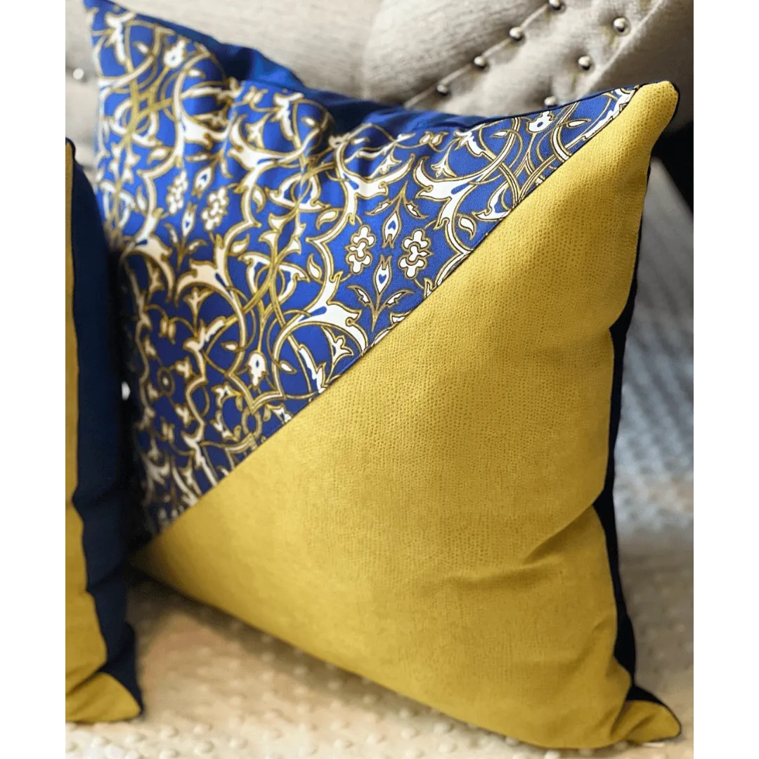 blue and white throw pillow