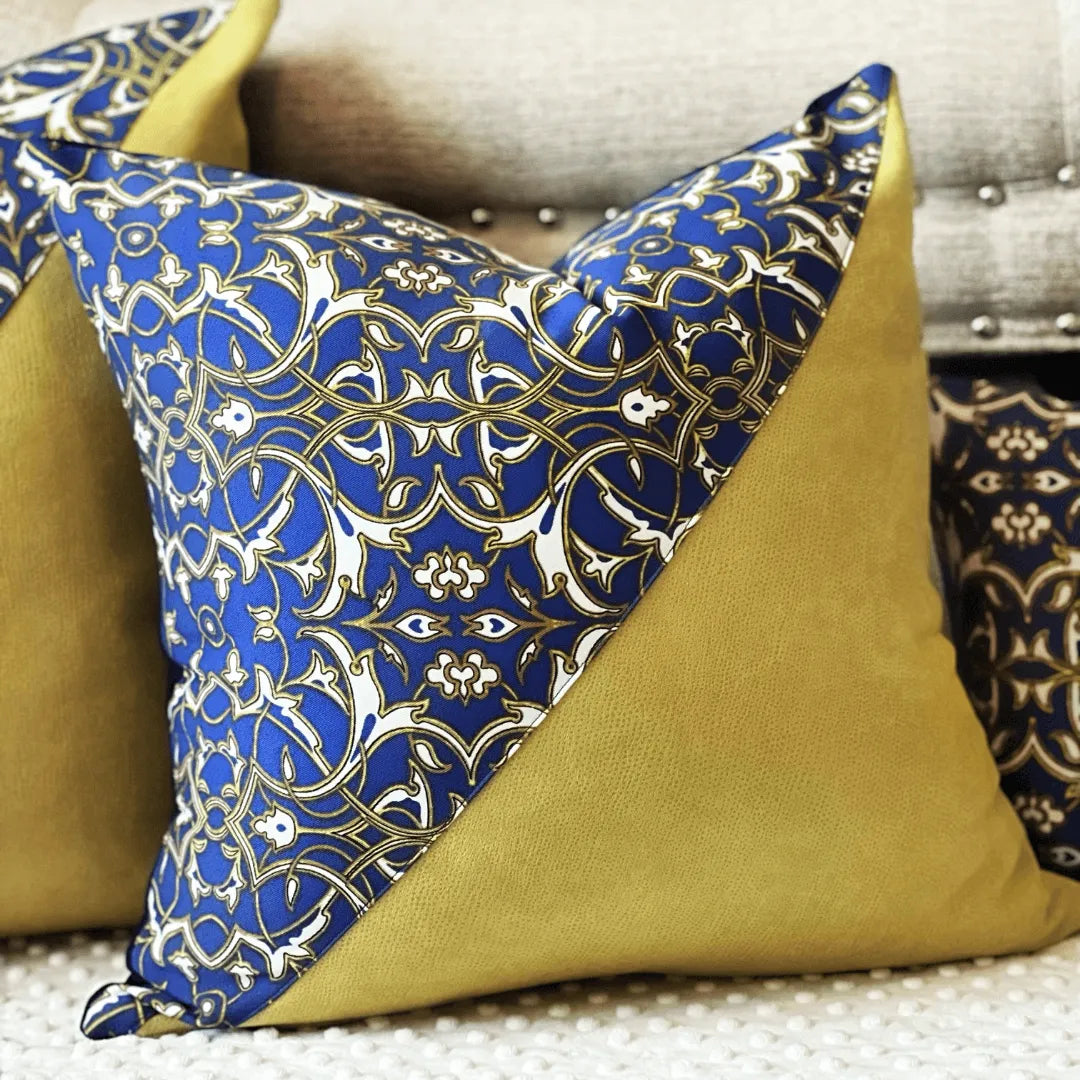 blue and white throw pillow