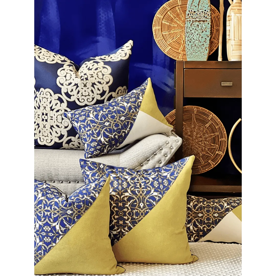 blue and white throw pillow