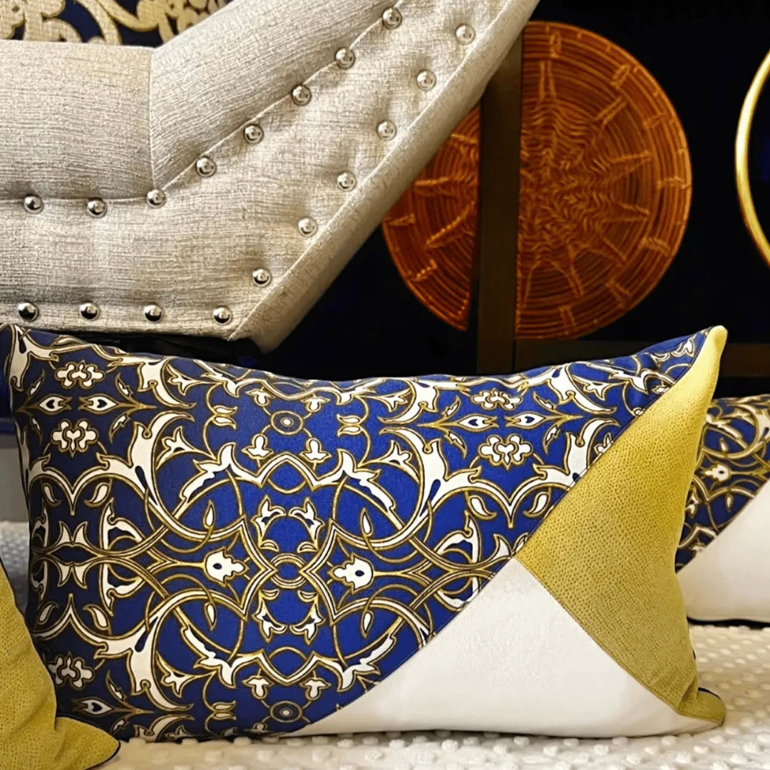 blue and white throw pillow