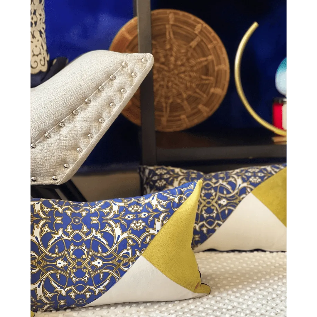 blue and white throw pillow