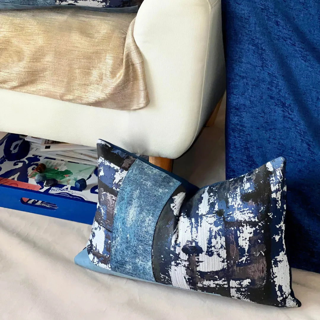 Metallic blue decorative pillow