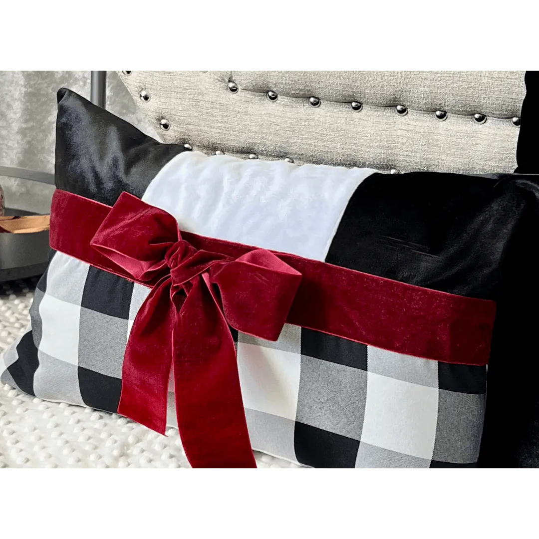 black and white Christmas pillow