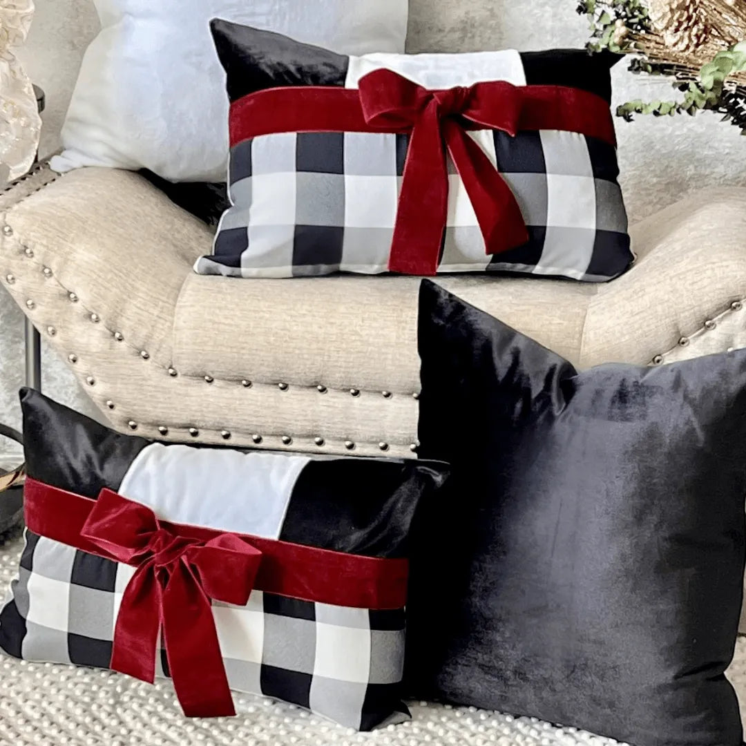 black and white Christmas pillow