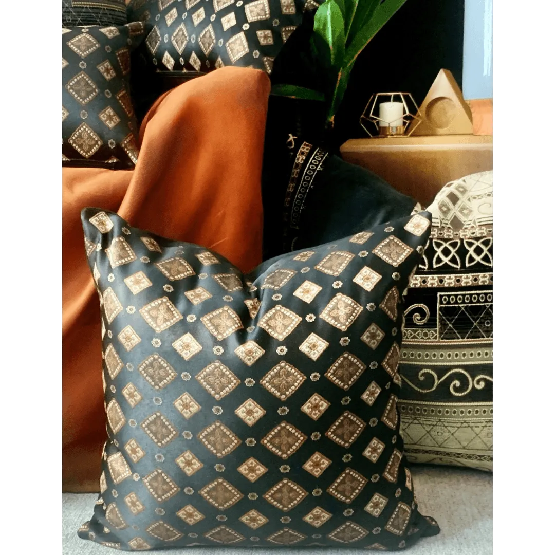 black and gold art deco pillow
