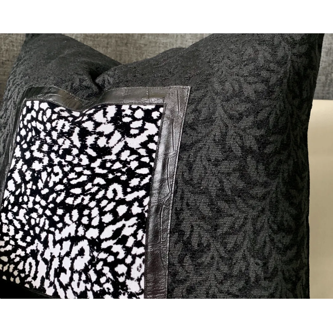 black and white velvet pillow