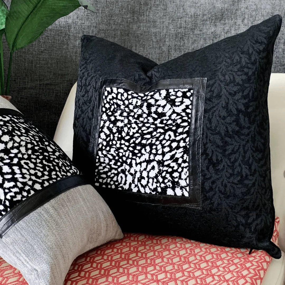 black and white velvet pillow