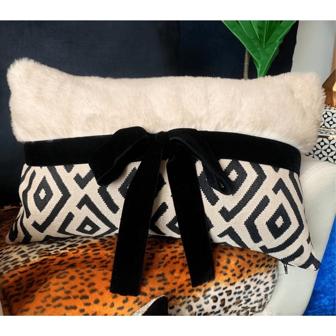 plush black faux fur pillow
