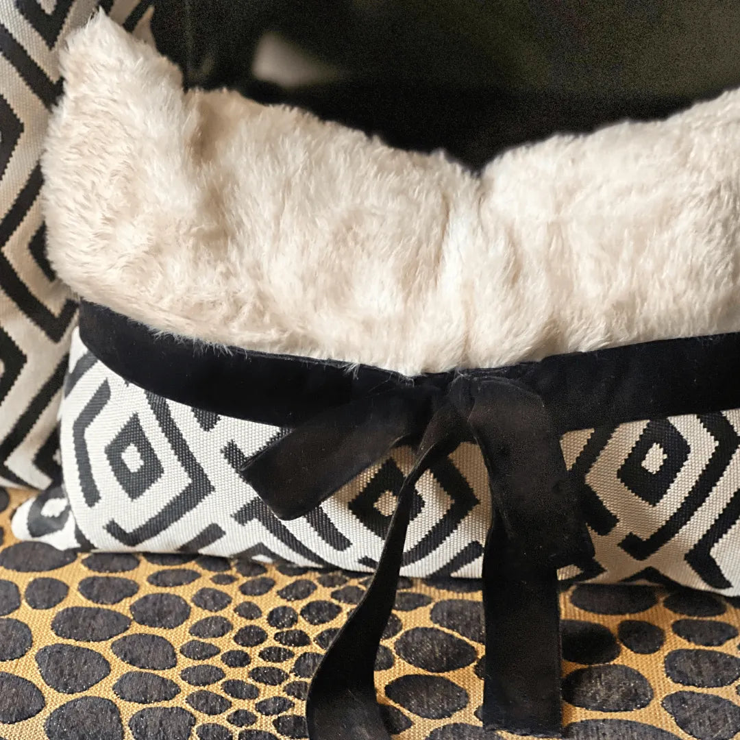 plush black faux fur pillow