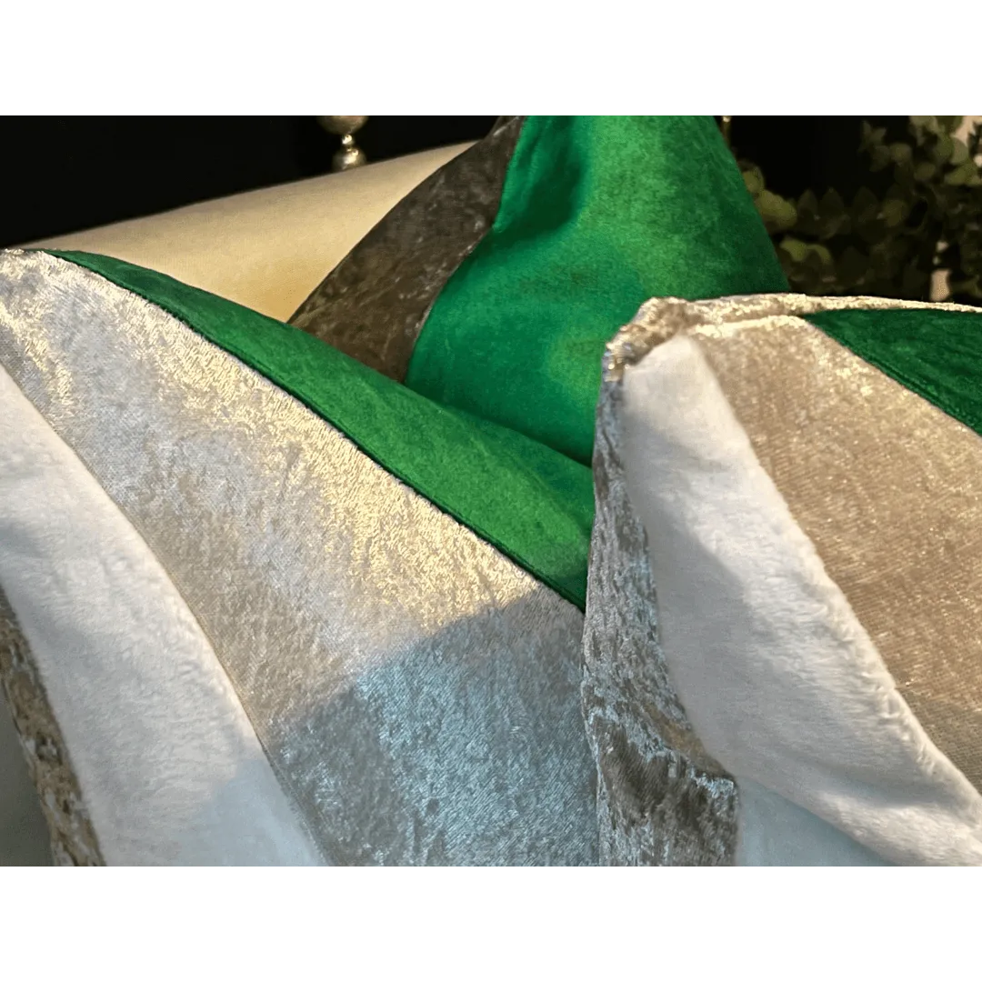 green and silver Christmas pillow