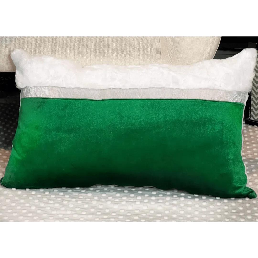 white and green Christmas pillow