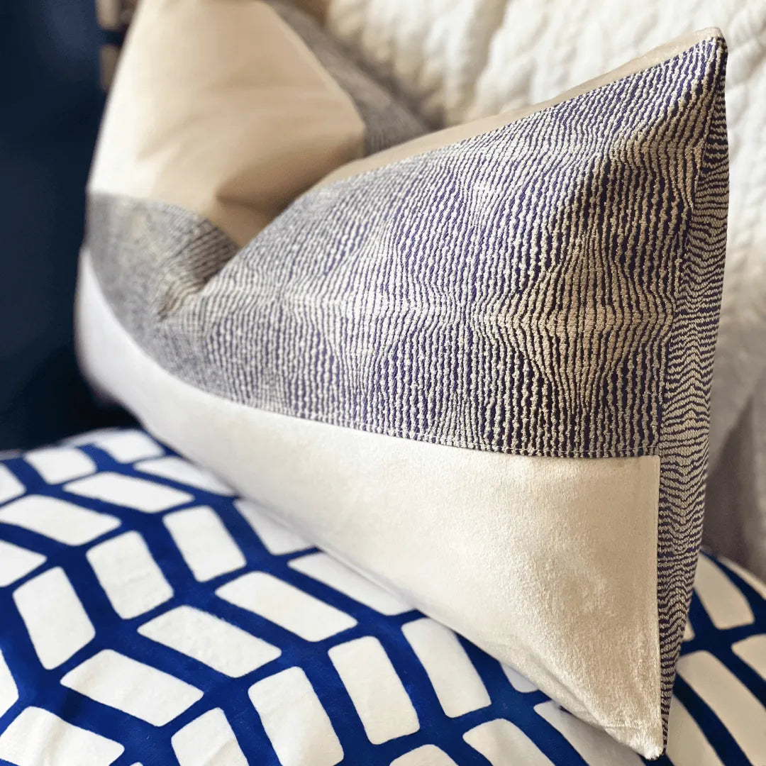 Blue and beige shimmery Christmas pillow