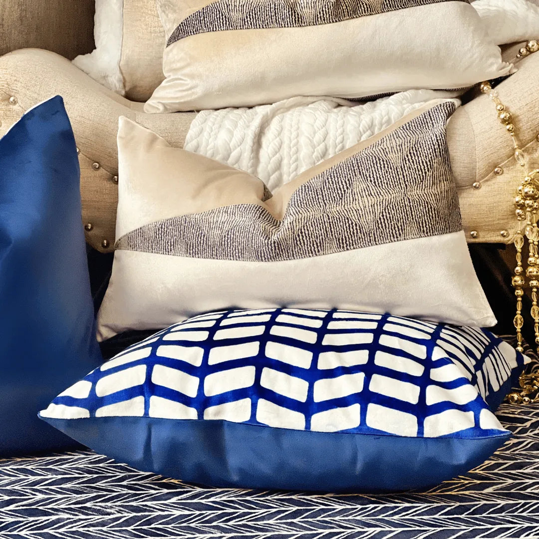 Blue and beige shimmery Christmas pillow